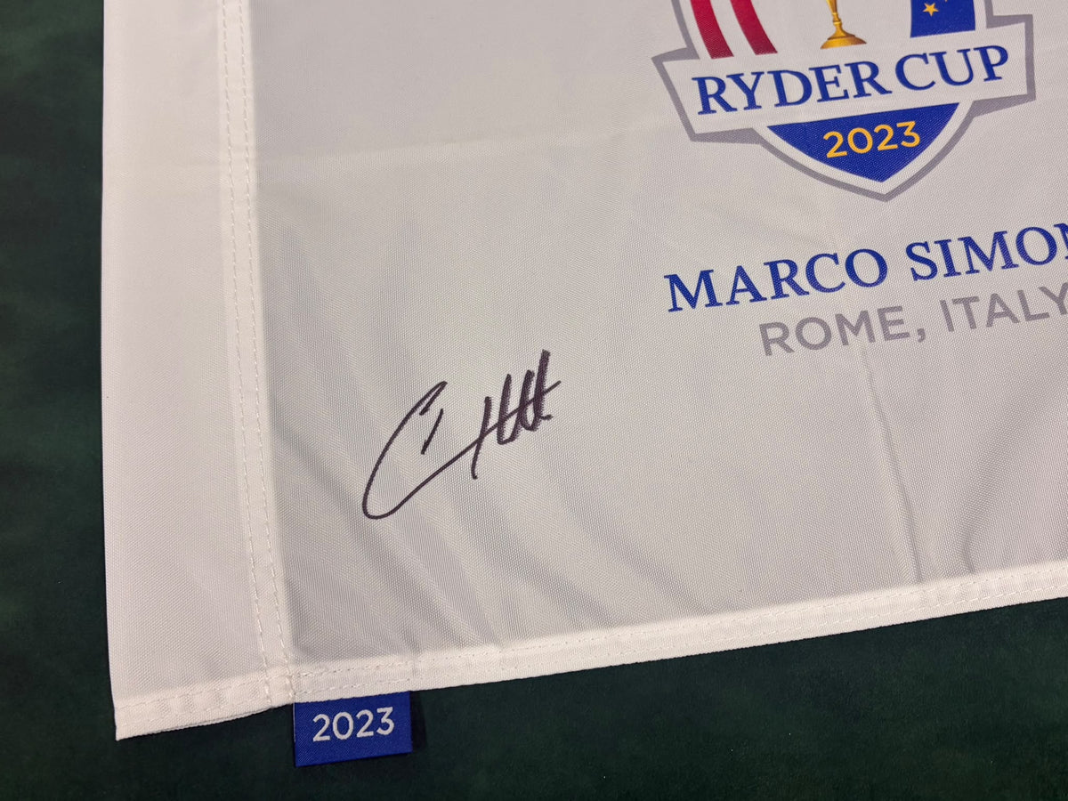 Tyrrell Hatton 3x Ryder Cup Champion Signed 2023 Marco Simone Golf Flag + Cert