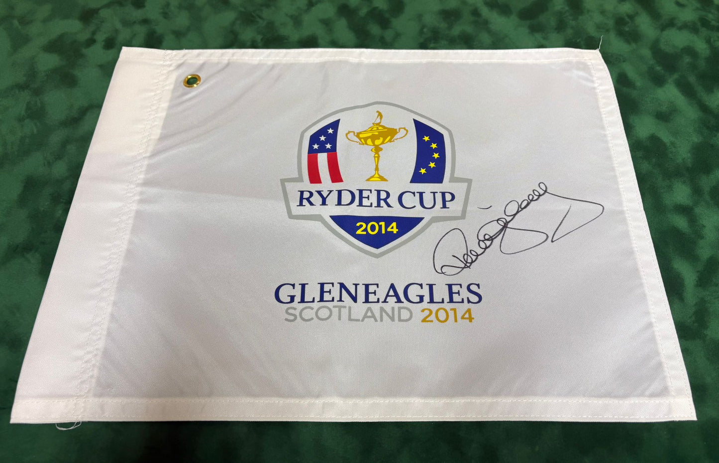 Paul McGinley Signed 2014 Ryder Cup at Gleneagles White Golf Flag + Dealer COA