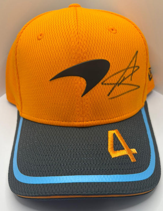 2025 British Grand Prix Winner Lando Norris Signed Orange & Grey McLaren F1 Cap + Dealer COA