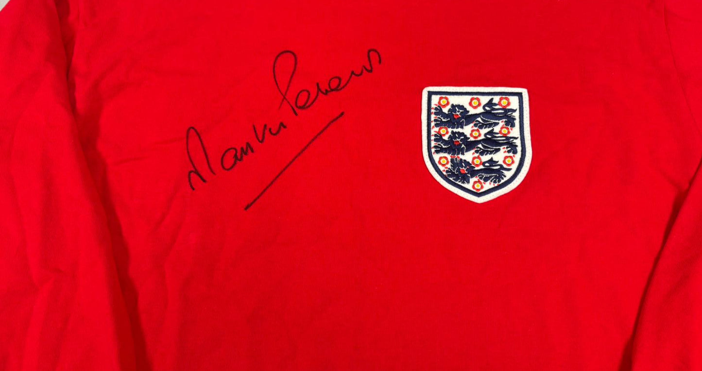 England 1966 World Cup Final Retro Football Shirt Signed by Martin Peters + COA
