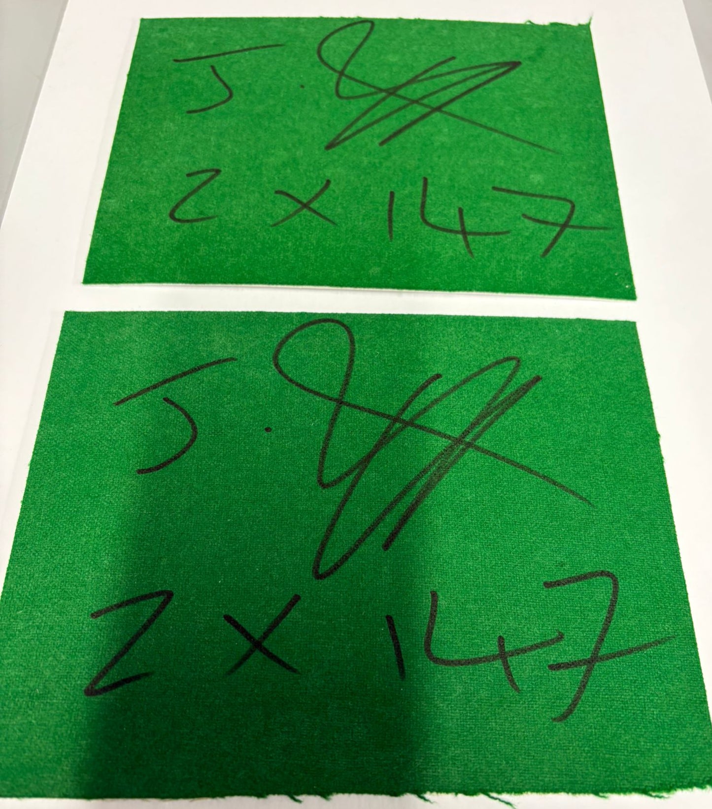 Jackson Page Signed 2x 147 Break Snooker Baize (8x6 inch approx) + Cert