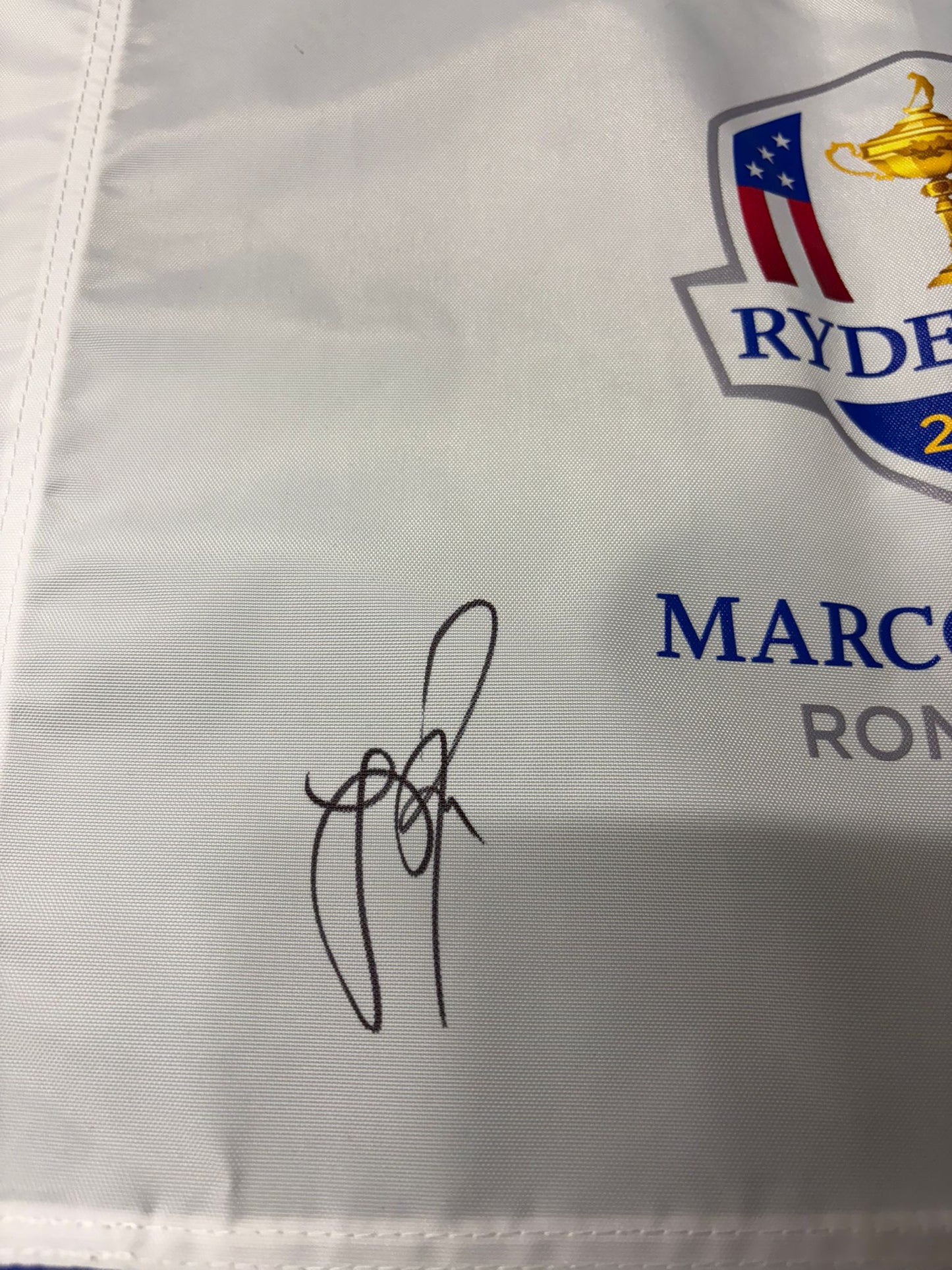 Justin Rose Signed 2023 Ryder Cup at Marco Simone Golf Flag + Dealer COA