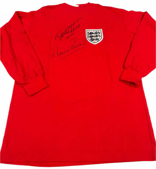England 1966 World Cup Final Retro Football Shirt Signed by Martin Peters & Geoff Hurst + COA