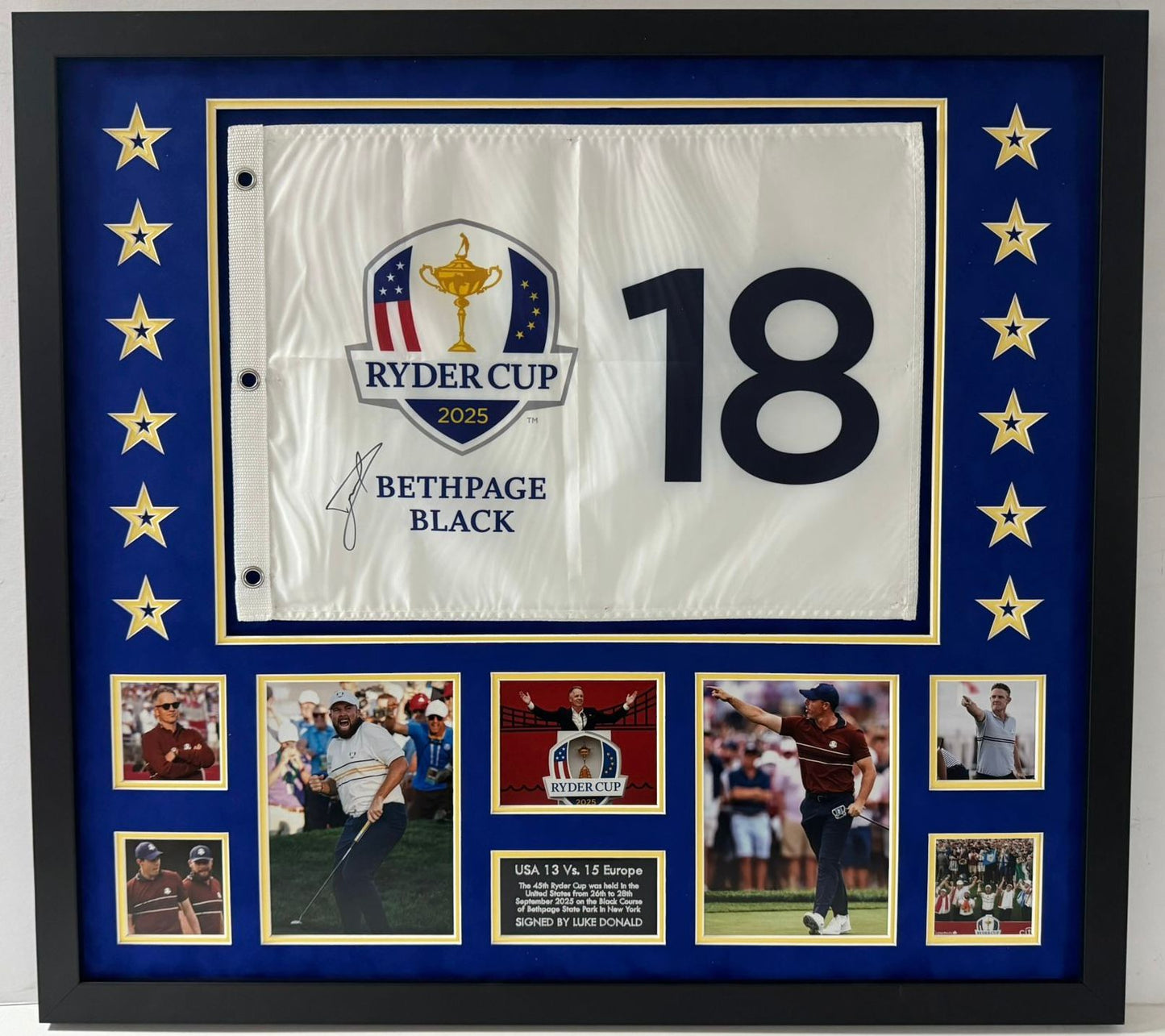 Luke Donald Captain Signed 2025 Ryder Cup at Bethpage Black Golf Flag Display + COA