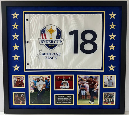 Luke Donald Captain Signed 2025 Ryder Cup at Bethpage Black Golf Flag Display + COA
