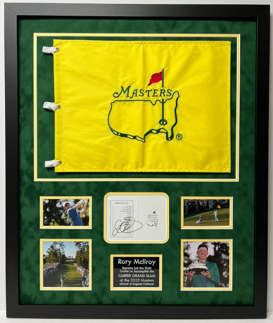Rory McIlroy 2025 Masters & Career Grand Slam Winner Signed Official Scorecard & Pin Flag Display + COA