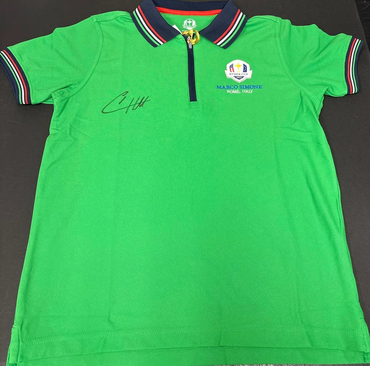 Tyrrell Hatton Signed 2023 Marco Simone Ryder Cup Green Golf Shirt + Dealer Cert
