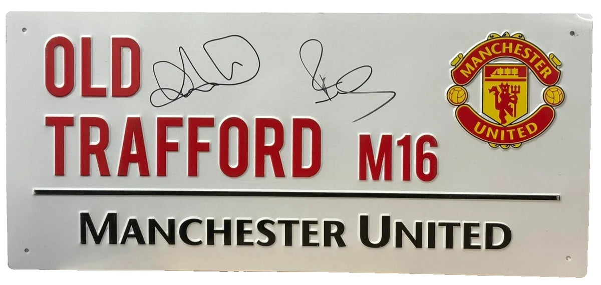 Paul Scholes & Andy Cole Signed Man Utd Old Trafford Football Street Sign + COA