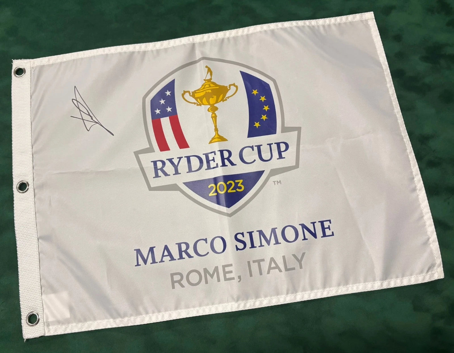 Luke Donald 2023 Ryder Cup Winning Captain Signed Marco Simone Golf Flag + Cert