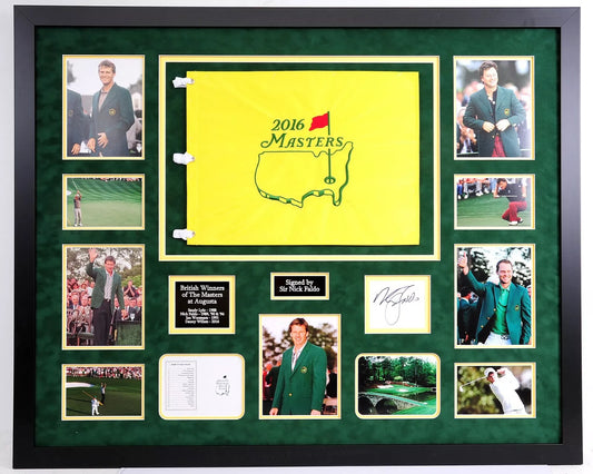 Sir Nick Faldo Signed Augusta Masters Montage inc Golf Flag Framed Display + Cert